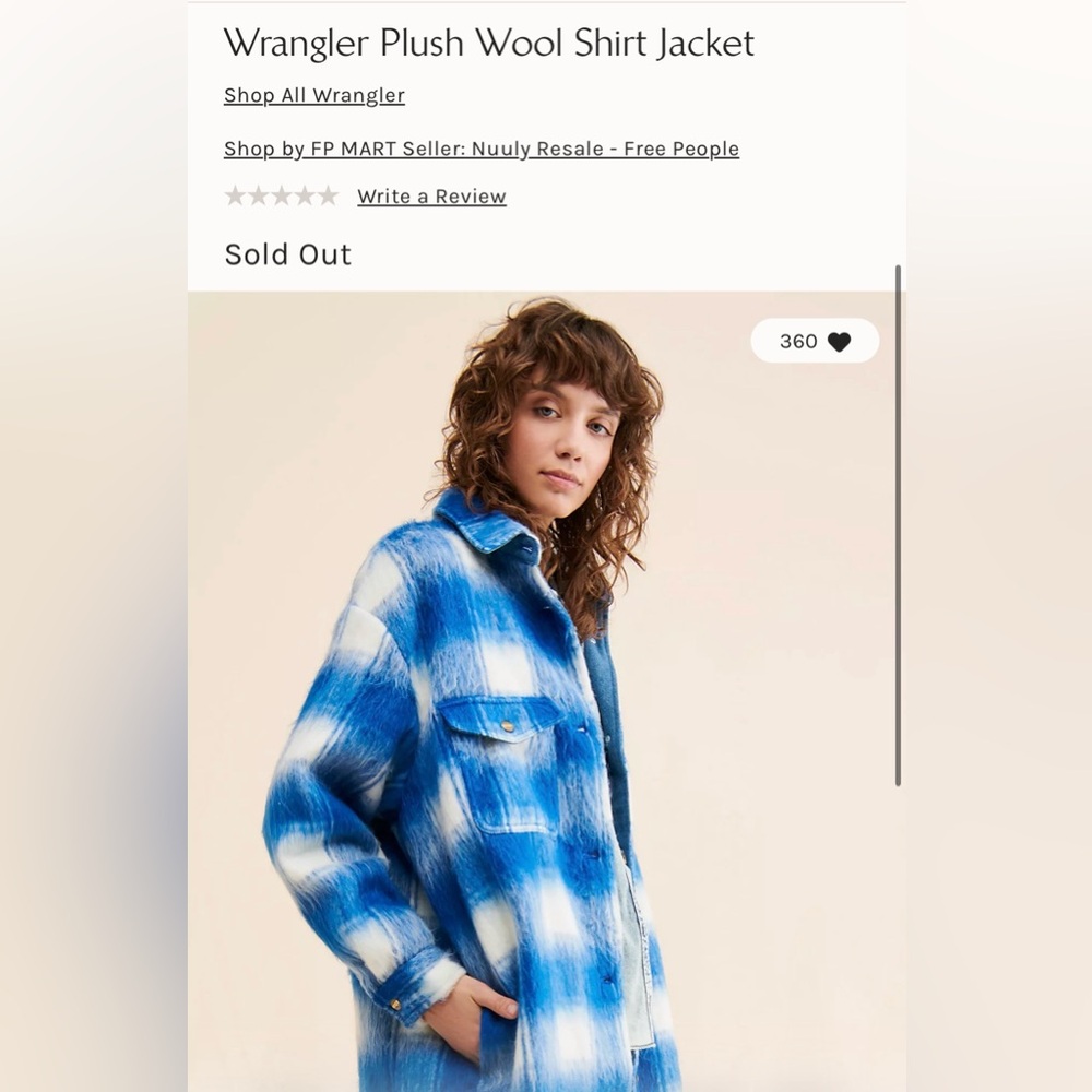 Wrangler x Free People Blue and White Checkered Plush Long Shacket - Picture 2 of 2